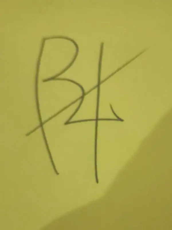 A much more flowing and handwritten glyph. Intended as a combined uppercase R and lowercase r rotunda, both crossed with the crossed lines forming their own X. Somewhat resembles an eszett and the more common symbol for Jupiter.