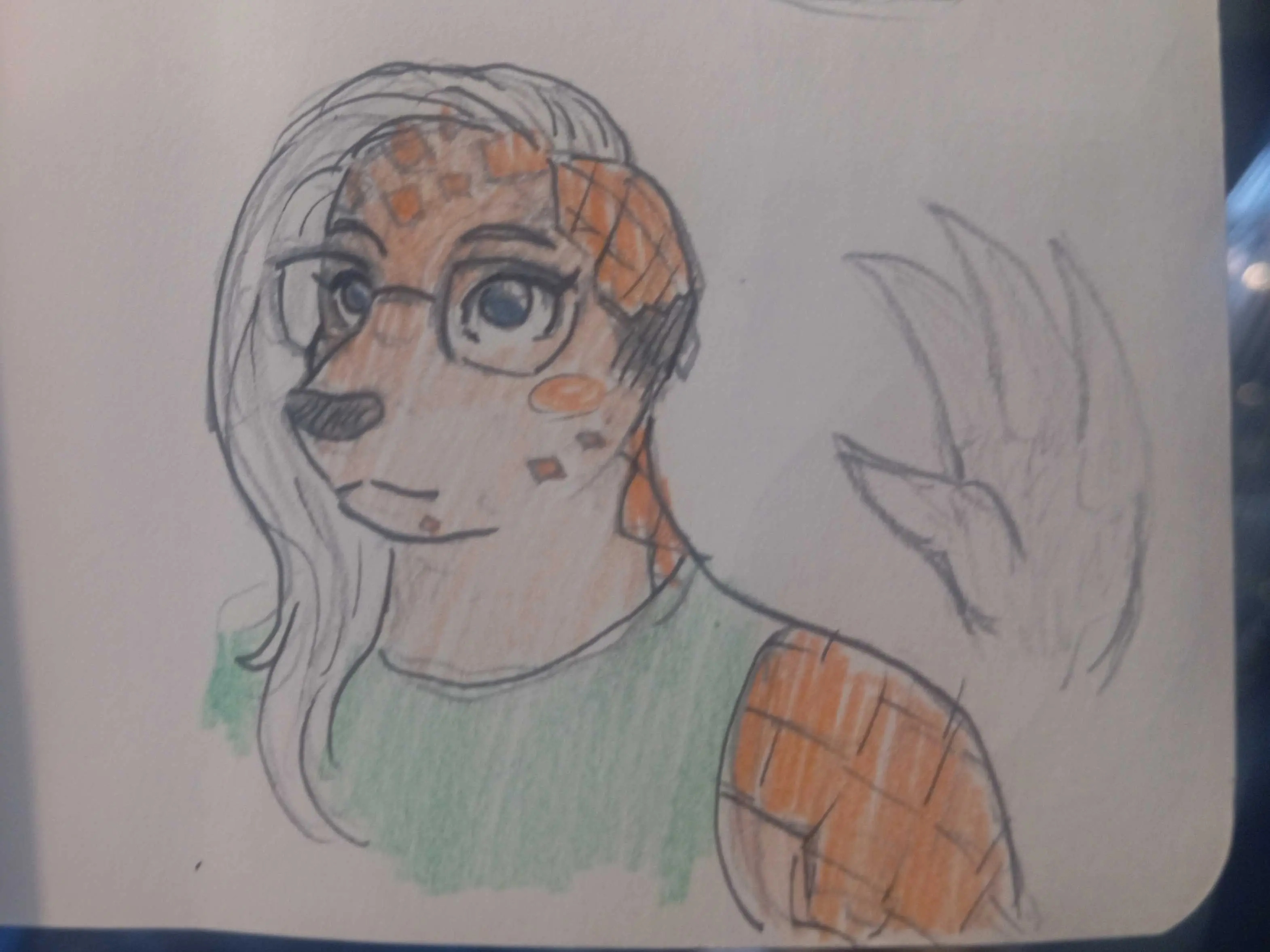 An anthropomorphic pangolin with a scaly side-shave, glasses and a tank top.