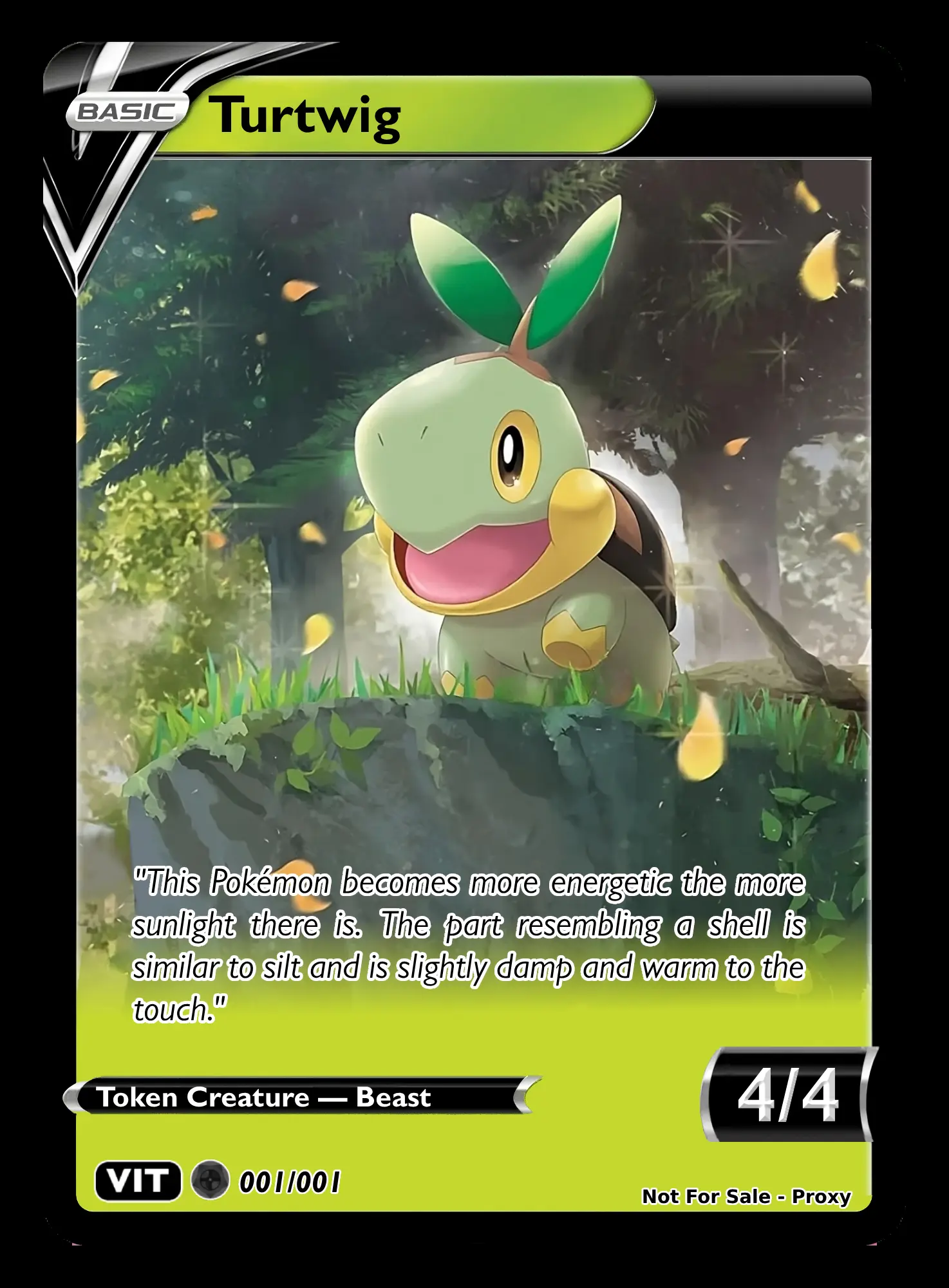 Turtwig, a 4/4 green Beast creature token styled after Pokémon cards.